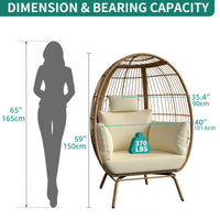 Thumbnail for Wicker Egg Chair Outdoor Indoor Oversized Lounger with Stand and Cushions Egg Basket Chair for Patio Backyard Porch - Beige