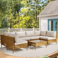 Thumbnail for 7-Piece Wicker Patio Furniture Set, Patio Furniture Set with Water Resistant Thick Cushions and Coffee Table, Beige