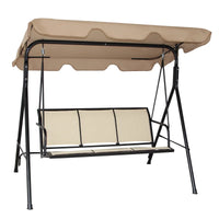 Thumbnail for 3 Person Outdoor Patio Swing Canopy Awning Yard Furniture Hammock Steel Beige