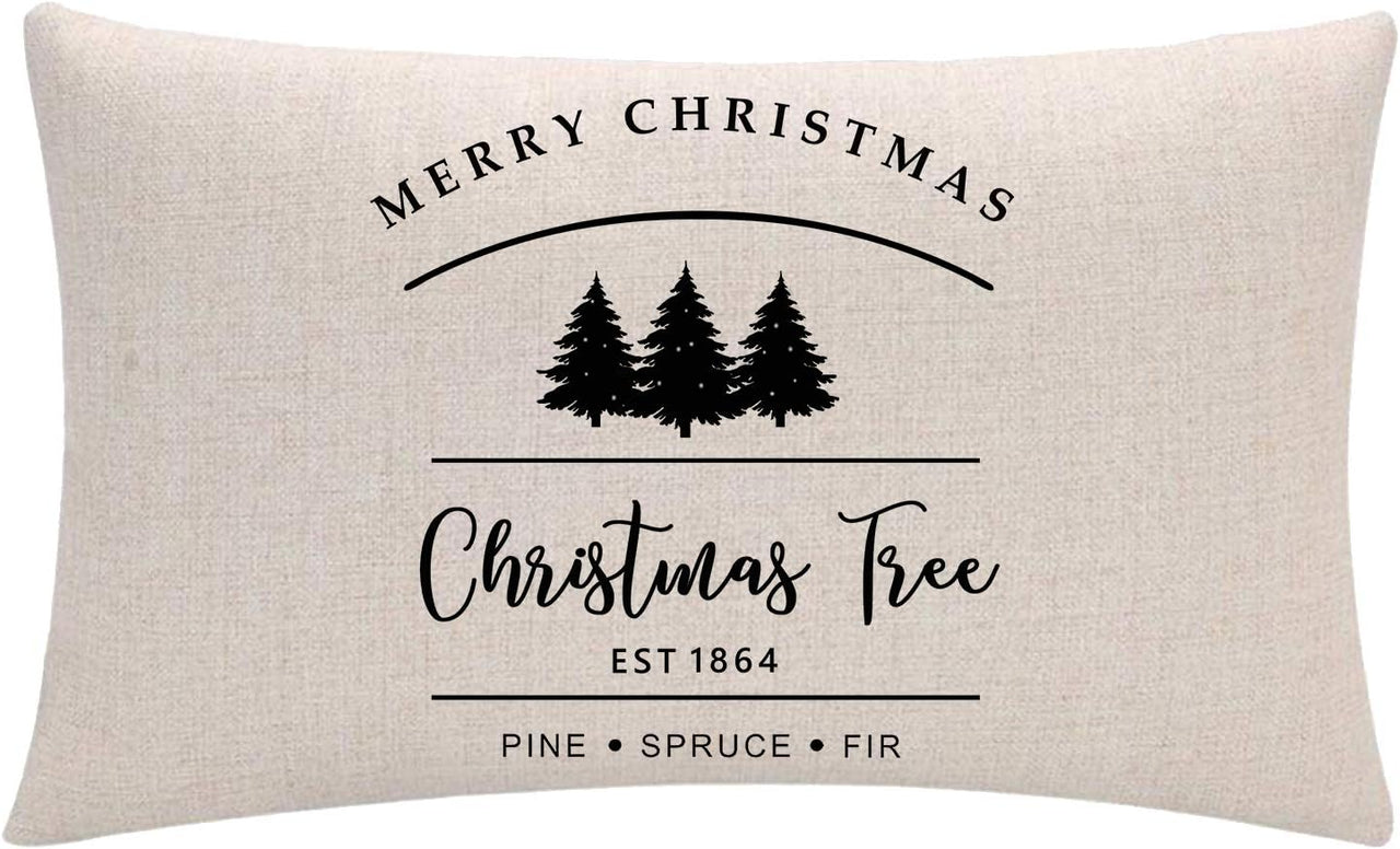 Black Christmas Decorations Farmhouse Christmas Throw Pillow Cover 12X20 Inch Farm Fresh Christmas Tree Cushion Pillowcases for Christmas Decor