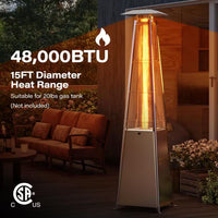 Thumbnail for 48,000 BTU Stainless Steel Pyramid Patio Flame Propane Gas Patio Heater with Wheels