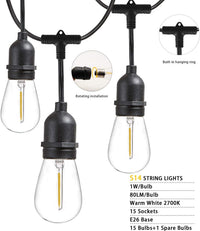 Thumbnail for Outdoor 2700K Solar Patio String Lights (S14, 50)