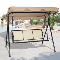 Thumbnail for 3 Person Outdoor Patio Swing Canopy Awning Yard Furniture Hammock Steel Beige