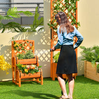 Thumbnail for 2-Tier Wooden Raised Garden Bed Container W/2 Cylindrical Planter Boxes & Trellis