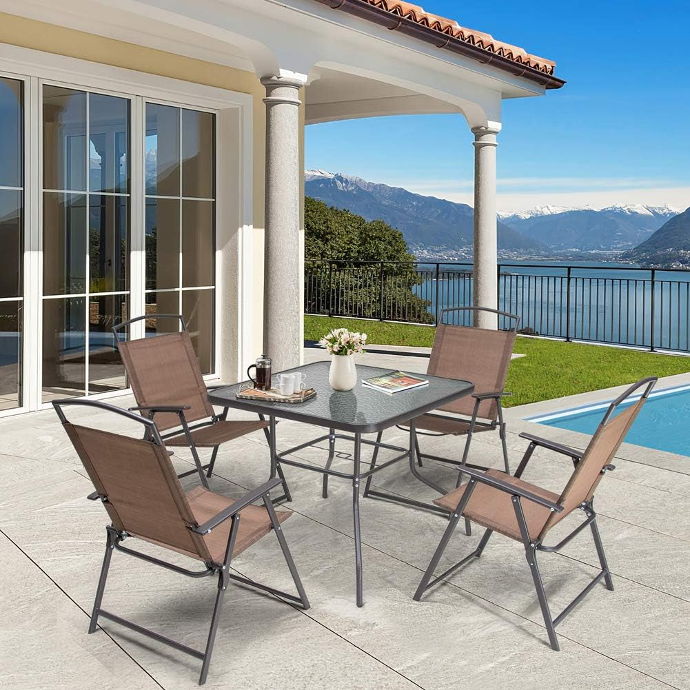 Patio Dining Set with 4 Folding Chairs and Table 5 Piece