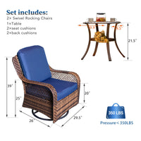 Thumbnail for Rattan Swivel Rocking Chairs 3 PC Patio Conversation Set, Outdoor Bistro Set Lawn Garden with 2 Cushioned Chairs & 1 Side Table