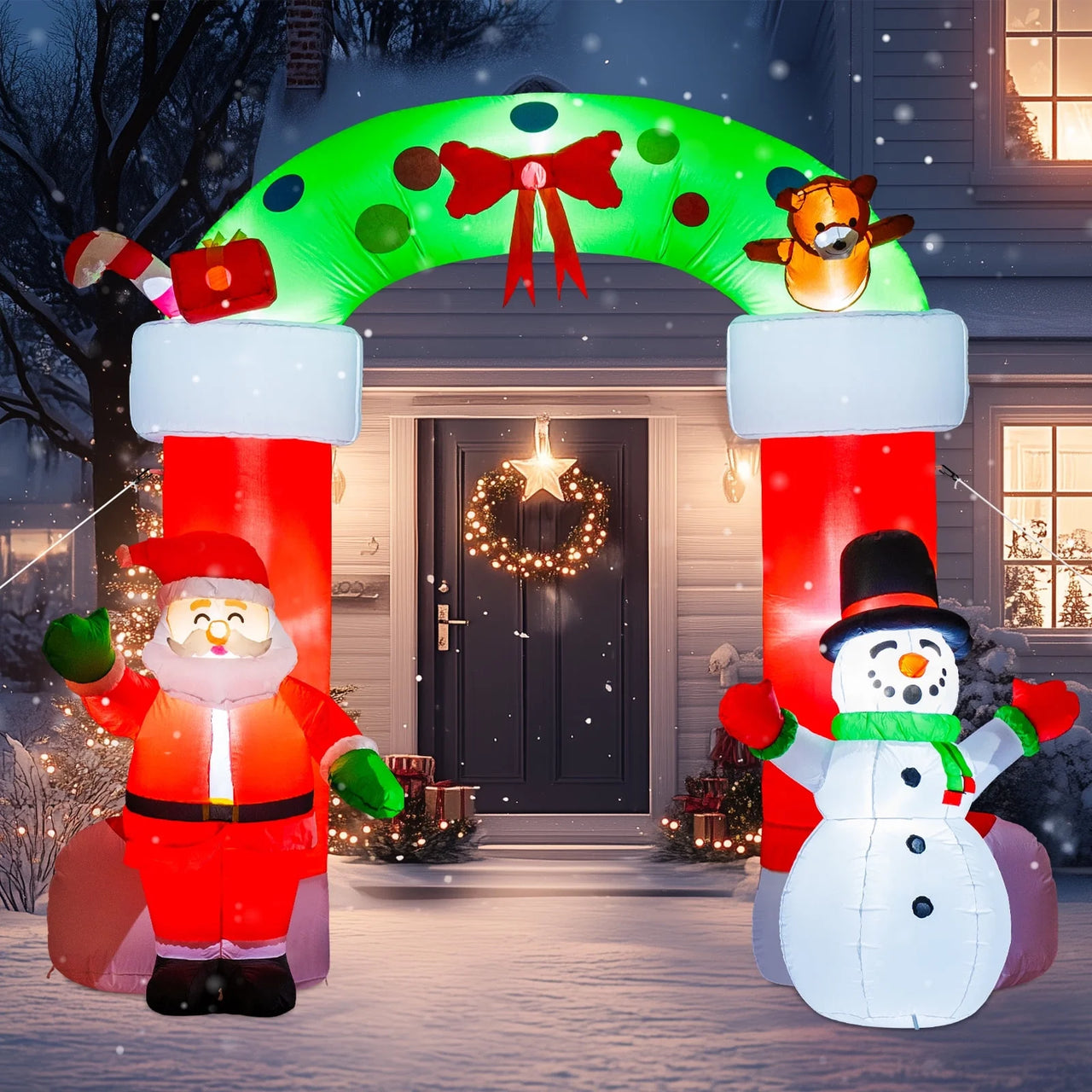 8.2Ft Christmas Inflatables Archway with Santa & Snowman, Christmas Arch Blow up Yard Decorations and Built-In LED Lights for Party Indoor, Outside, Garden, Lawn