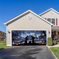Thumbnail for Halloween Garage Door Cover, 157.5X70.9-192X83.9 Inches, Witches & Pumpkins Design, Heavy Polyester, Perfect for Haunted Houses, Easy to Hang, Weather-Resistant