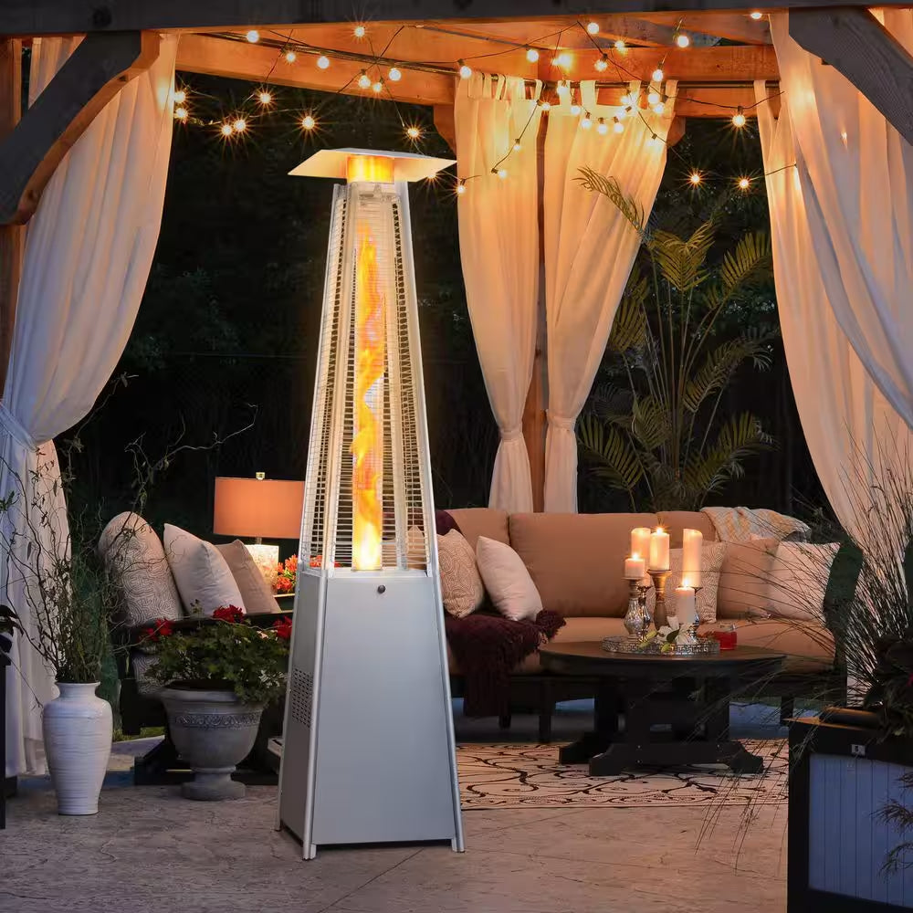 48,000 BTU Stainless Steel Pyramid Patio Flame Propane Gas Patio Heater with Wheels
