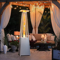 Thumbnail for 48,000 BTU Stainless Steel Pyramid Patio Flame Propane Gas Patio Heater with Wheels