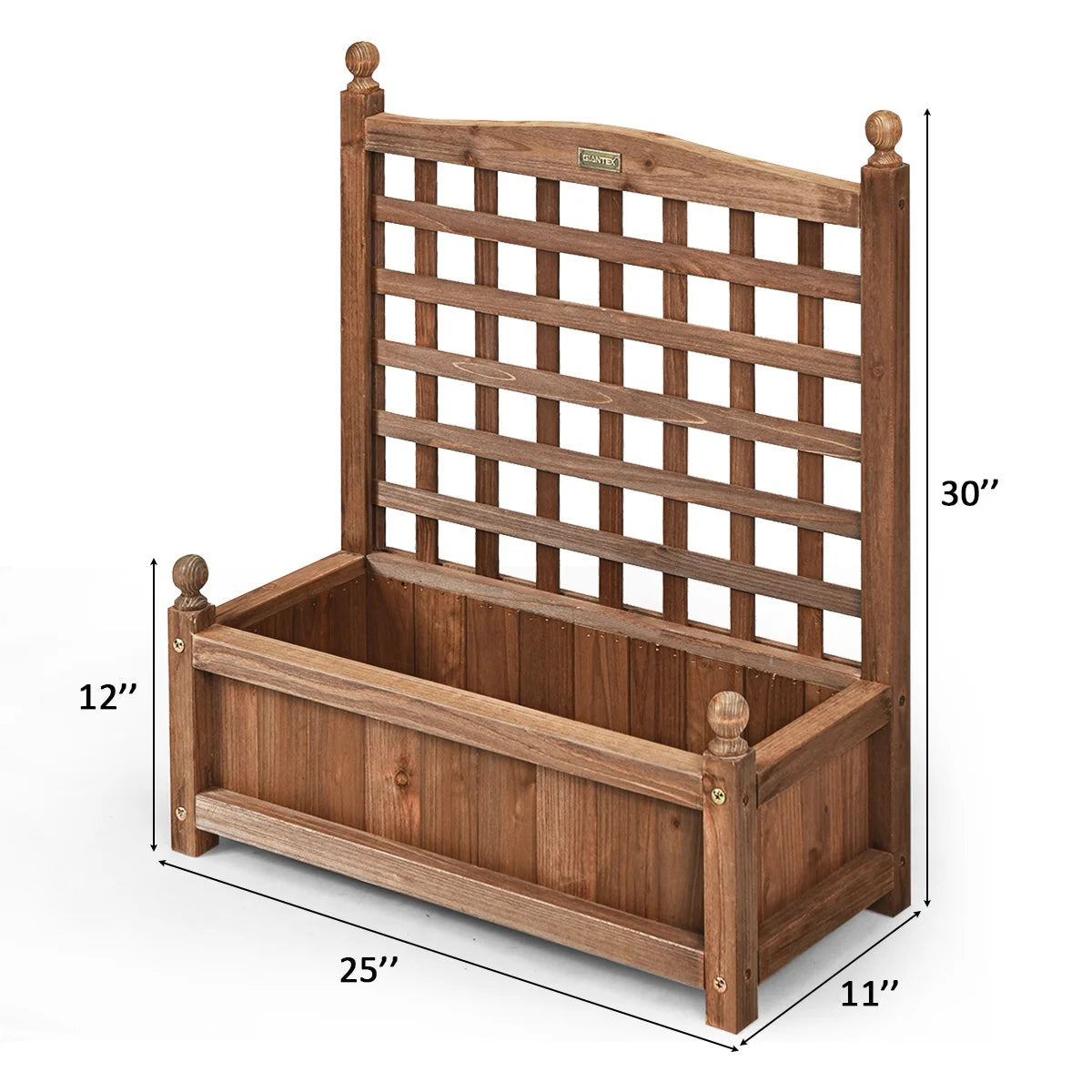 Solid Wood Planter Box with Trellis Weather-Resistant Outdoor 25''X11''X30''