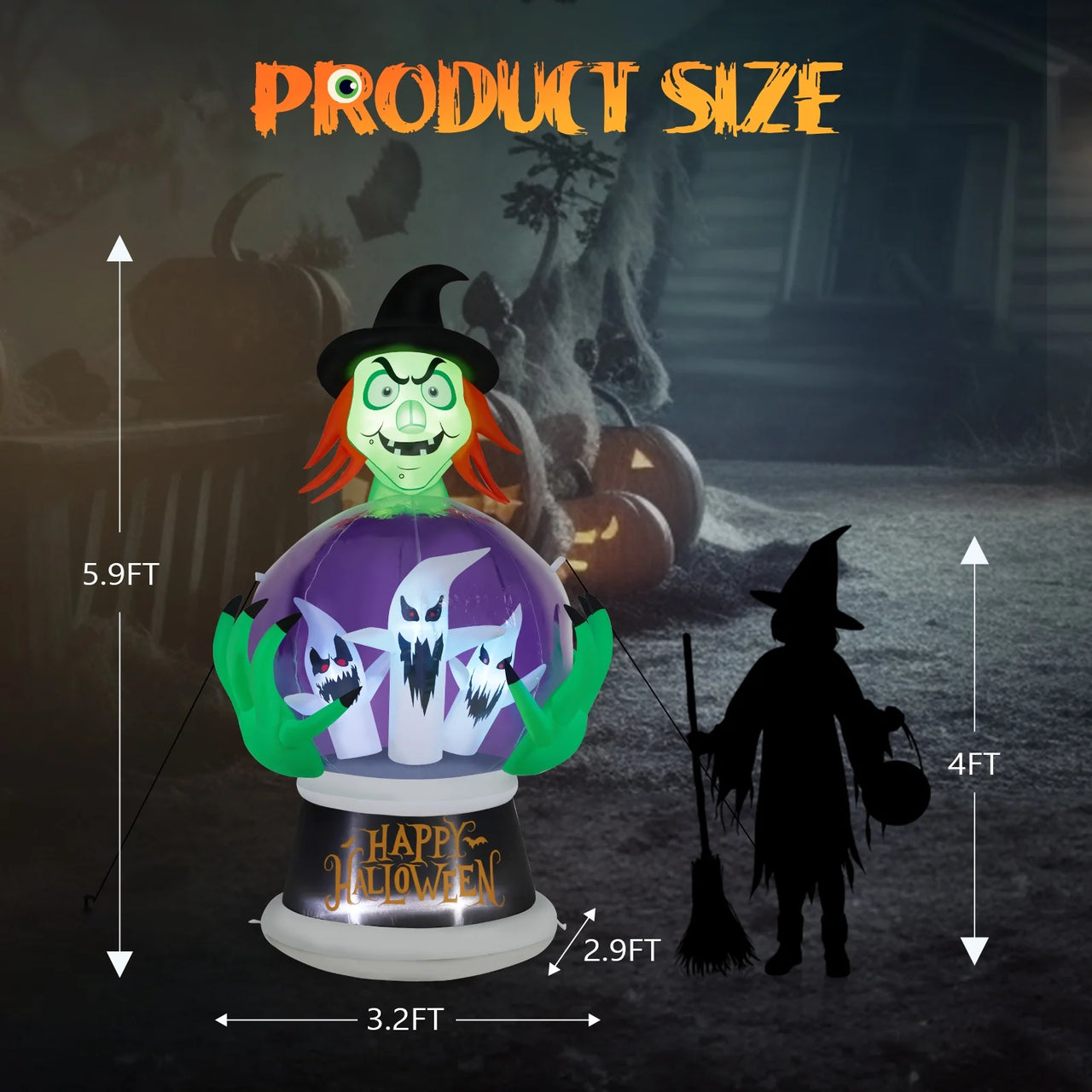6 ' Halloween Wtch and Crystal-Ball Outdoor Halloween Inflatables for Patio Garden Decor