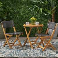 Thumbnail for Outdoor Acacia Wood and Wicker 3 Piece Folding Bistro Set