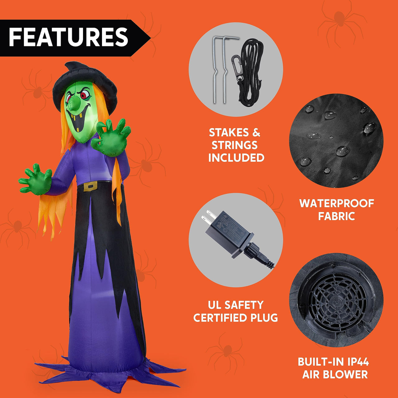 12 Ft Halloween Inflatable Witch Decoration with Built-In Leds,Witch Halloween Decorations Outdoor Blow up Yard Lawn Decoration
