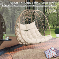 Thumbnail for Outdoor Egg Swing Chair with Stand, 2 Person Patio Swing Chairs with Thick Cushions and Pillows, Wicker Double Egg Chair Swing