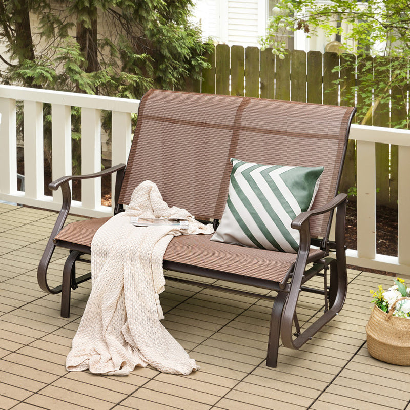 2-Person Patio Glider Bench with High Back and Curved Armrests