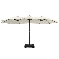 Thumbnail for 15Ft Double-Sided Solar Patio Umbrella with Base (Included) Large Outdoor Umbrella with Solar Lights - Ivory