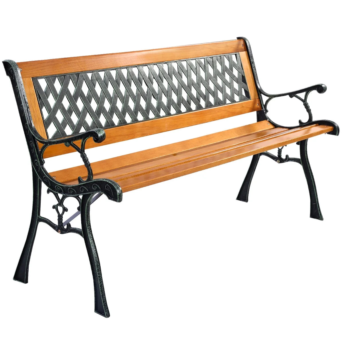 Garden Metal Bench Porch Path Hardwood Chair for Patio Park Outdoor Deck