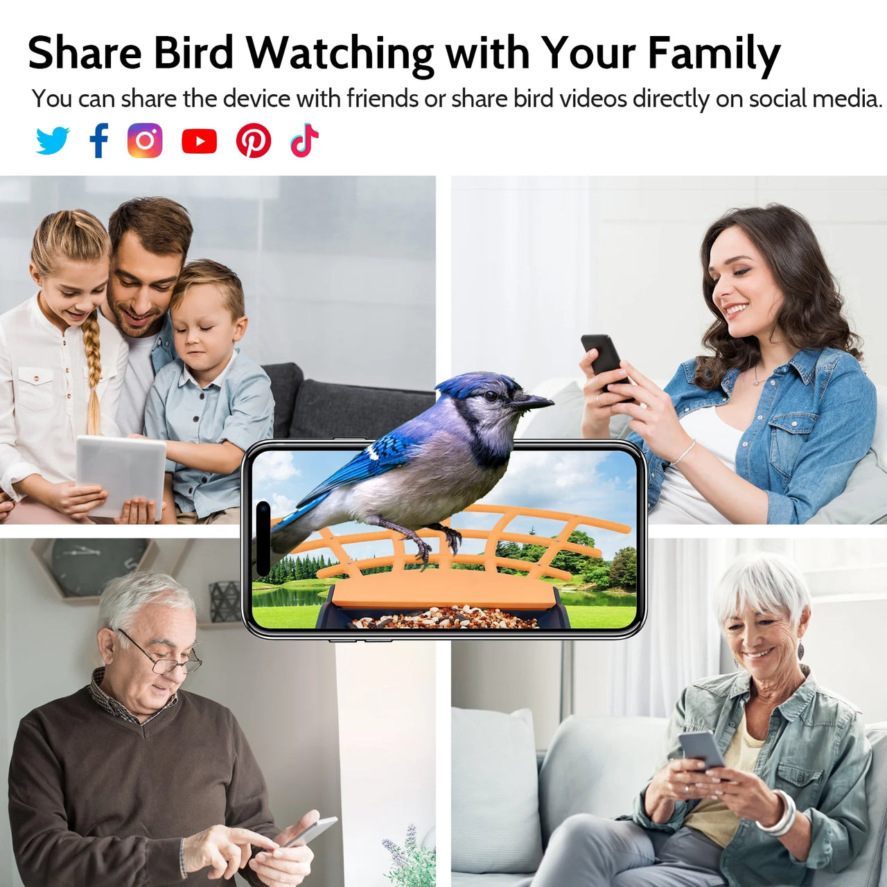 Smart Bird Feeder with Camera,  Outdoor Bird Camera with 1080P HD Video, APP Real-Time Notifications, AI Identify Bird, Wifi Connection & Seed Guard, Blue