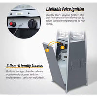 Thumbnail for 48,000 BTU Stainless Steel Pyramid Patio Flame Propane Gas Patio Heater with Wheels