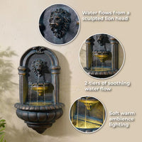 Thumbnail for 34 In. Electric Polyresin Tiered Fountain with Built-In Pump and Weather-Resistant Finish in Natural Stone