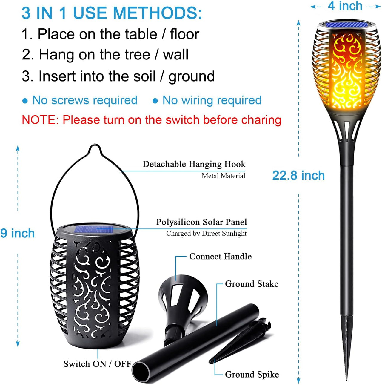 Solar Torch Lights with Flickering Flame,for Lawn (8 Pack)