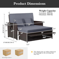 Thumbnail for Patio Rattan Loveseat Set Daybed Lounge Storage Ottoman Side Tables Adjust Gray