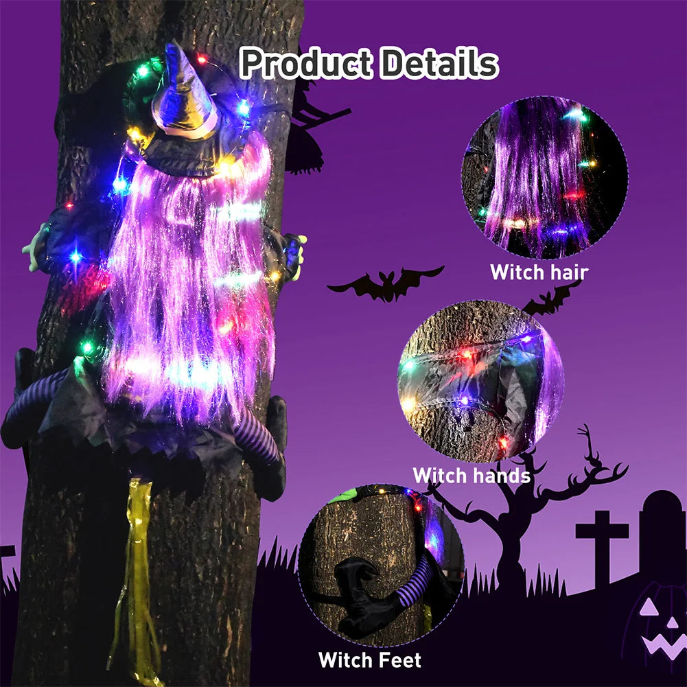 Halloween Crashing Witch into Tree Halloween Outdoor Decoration 2 Mode with Light Flying Witch Lawn Patio Tree Garden Decoration