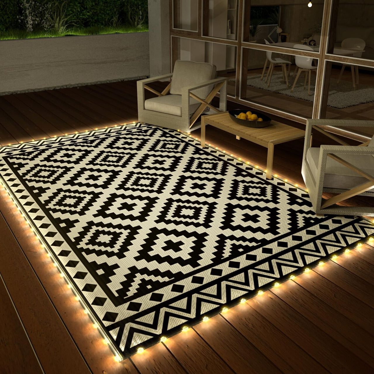 HAUSHOF 5'X8' Outdoor Rug Waterproof with LED Strip Light, Reversible Outdoor...