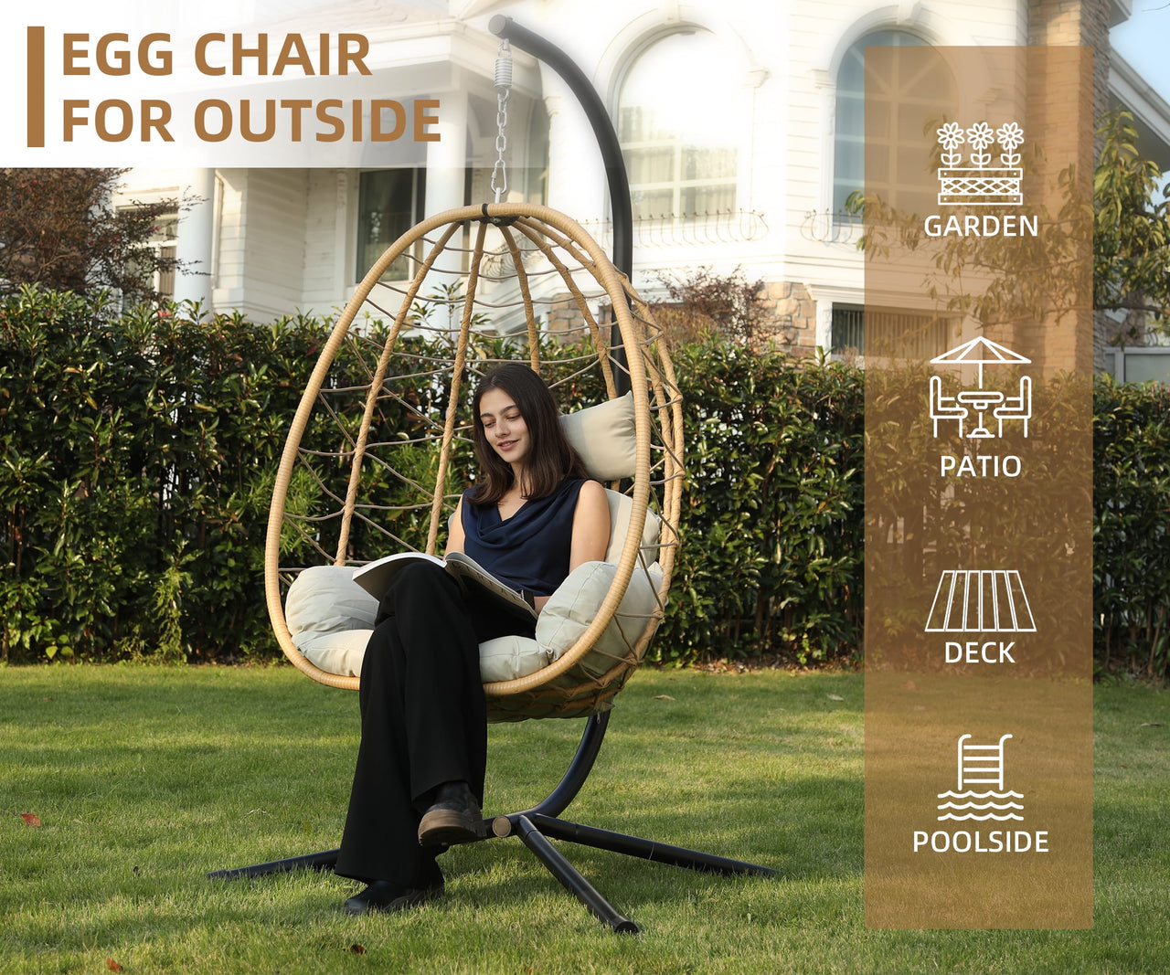 Indoor Outdoor Swing Egg Chair with Stand