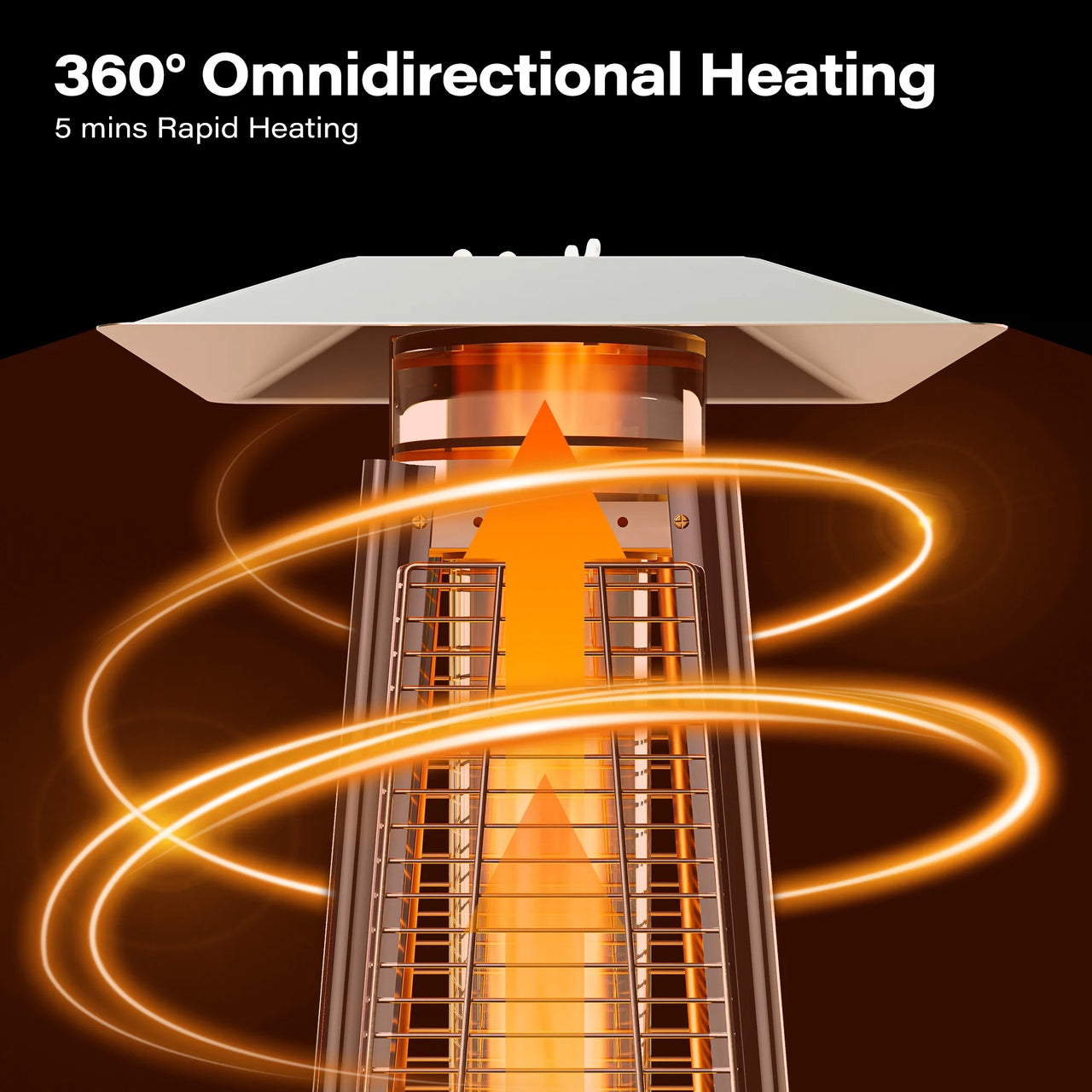 87'' Tall Pyramid Patio Heater with Wheels, Glass Tube Flame Heating 48000 BTU & Dust Cover