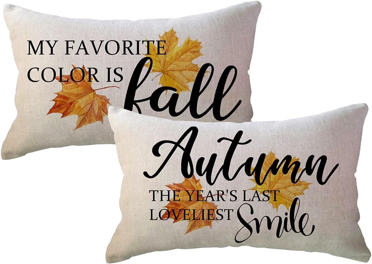 2Pack Autumn Fall Throw Pillow Covers with Autumn Saying/Maple Leaves Farmhouse Decorative Rectangular/Lumbar Pillow Case 12×20 Autumn Sign Cushion Cover for Sofa/Couch/Porch