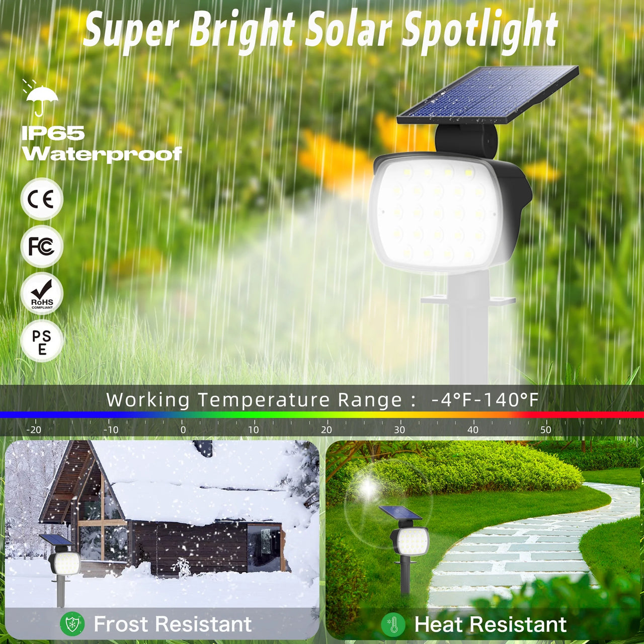 Outdoor Solar Lights,800Lm 6500K Solar Powered LED Landscape Path Spot Light for Yard Garden