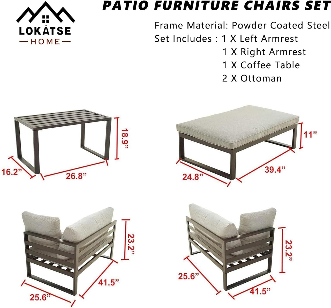 Patio Furniture with Ottoman Table, 5 Piece Set