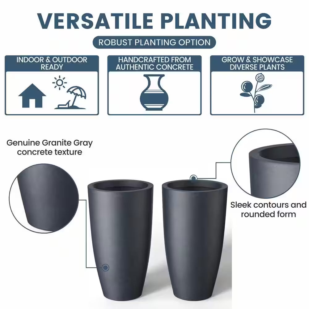 Extra Large Tall round Concrete Plant Pot / Planter Set of 2