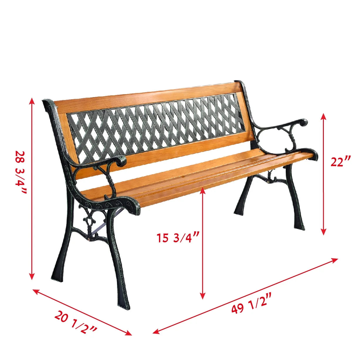 Garden Metal Bench Porch Path Hardwood Chair for Patio Park Outdoor Deck