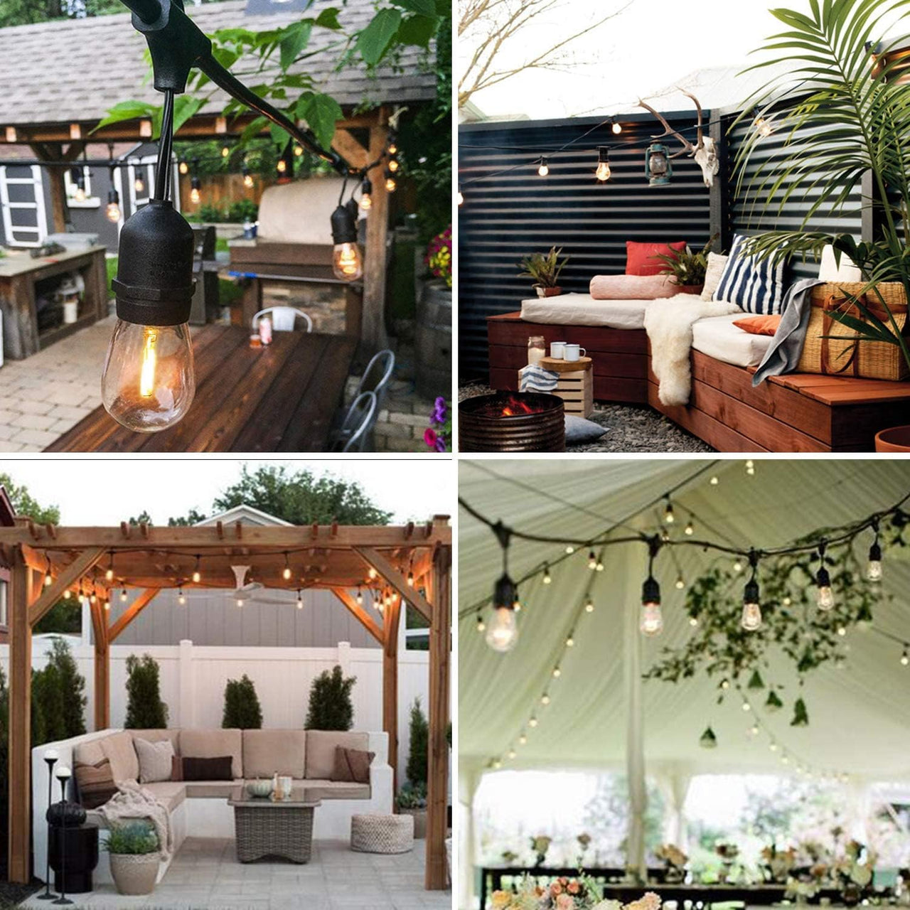 Outdoor 2700K Solar Patio String Lights (S14, 50)