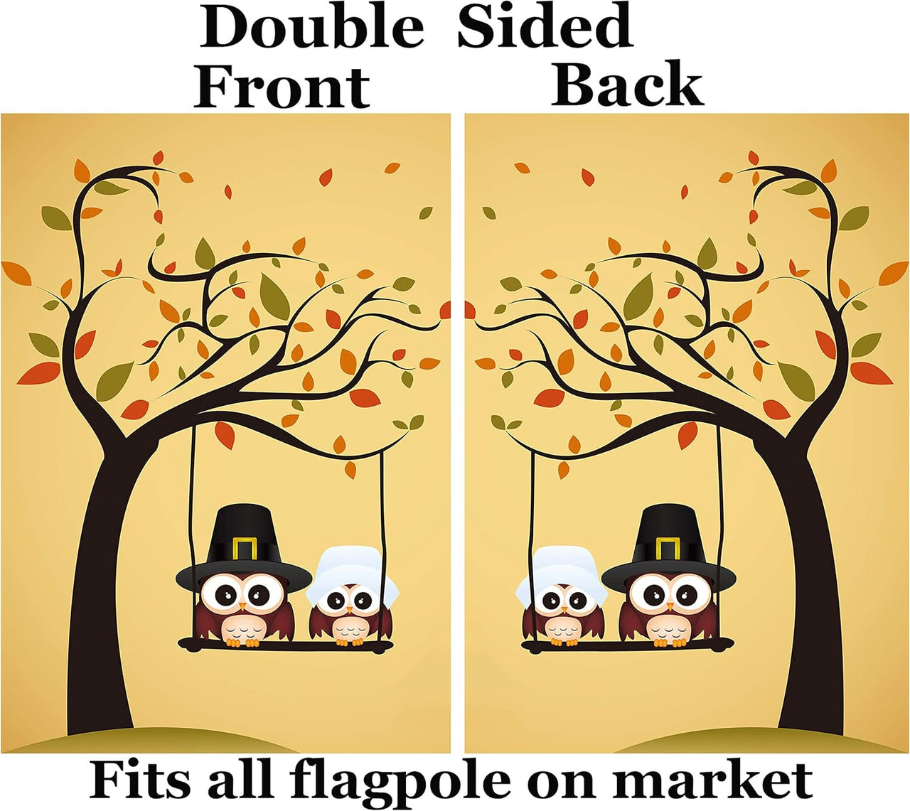 Lovely Cute Owl Tree House Flag 28" X 40" Double Sided, Polyester Yellow Funny Thanksgiving Welcome Yard Garden Flag Banners for Patio Lawn Home Outdoor Decor