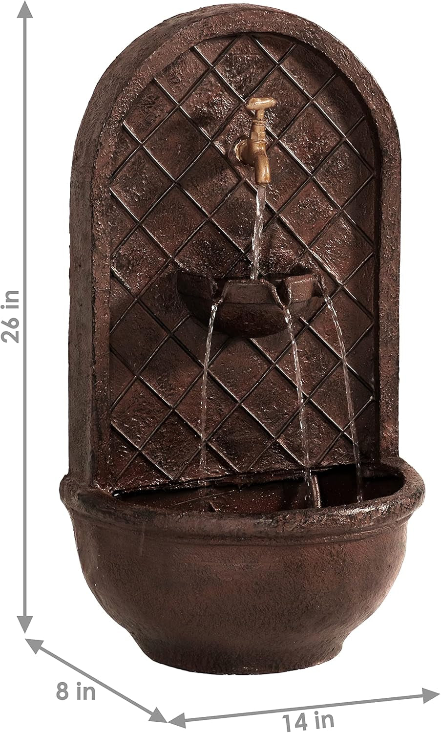Messina 26-Inch Outdoor Wall Fountain - Outdoor Water Fountain for Garden, Patio and Balcony - Bronze Finish
