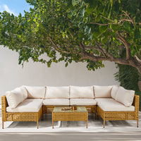 Thumbnail for 7-Piece Wicker Patio Furniture Set, Patio Furniture Set with Water Resistant Thick Cushions and Coffee Table, Beige