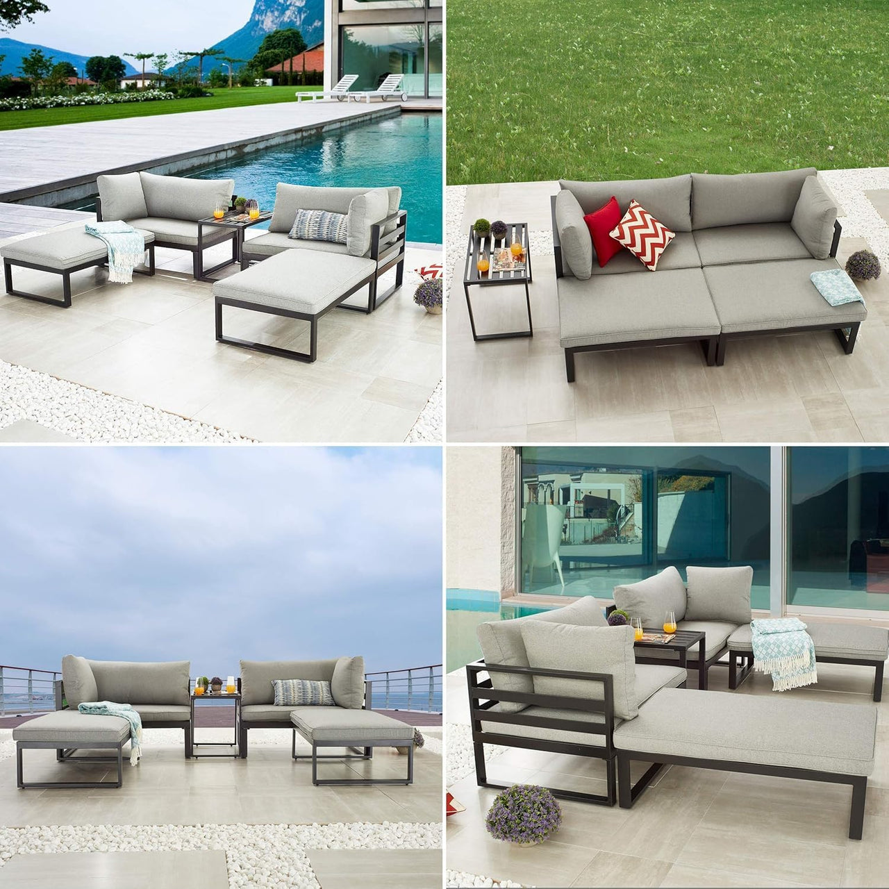 Patio Furniture with Ottoman Table, 5 Piece Set