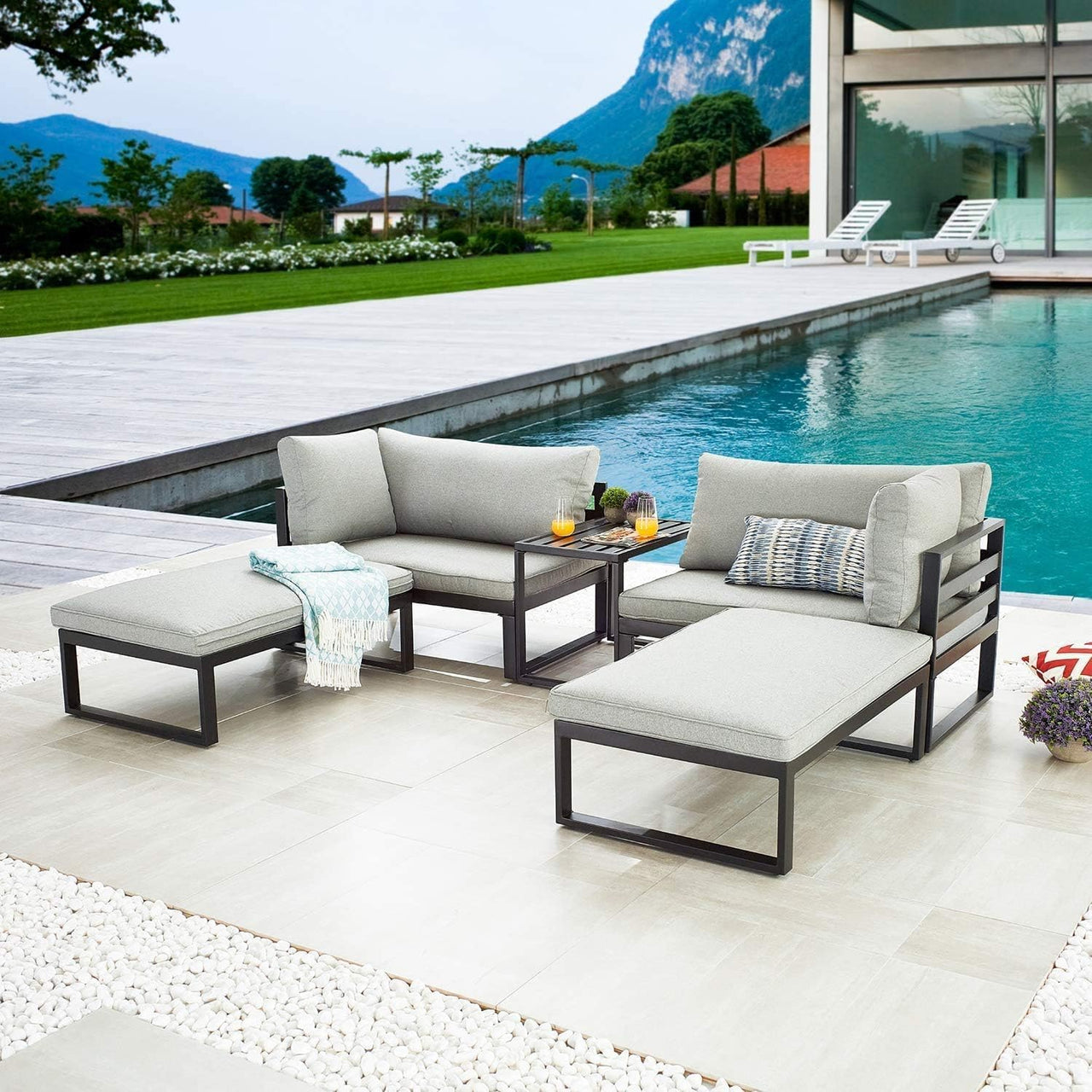 Patio Furniture with Ottoman Table, 5 Piece Set