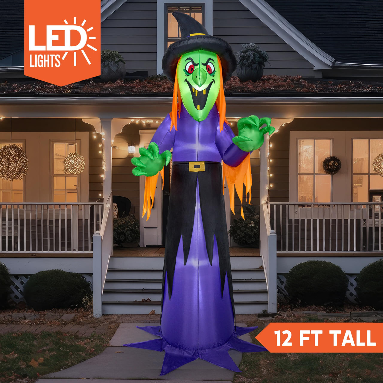 12 Ft Halloween Inflatable Witch Decoration with Built-In Leds,Witch Halloween Decorations Outdoor Blow up Yard Lawn Decoration