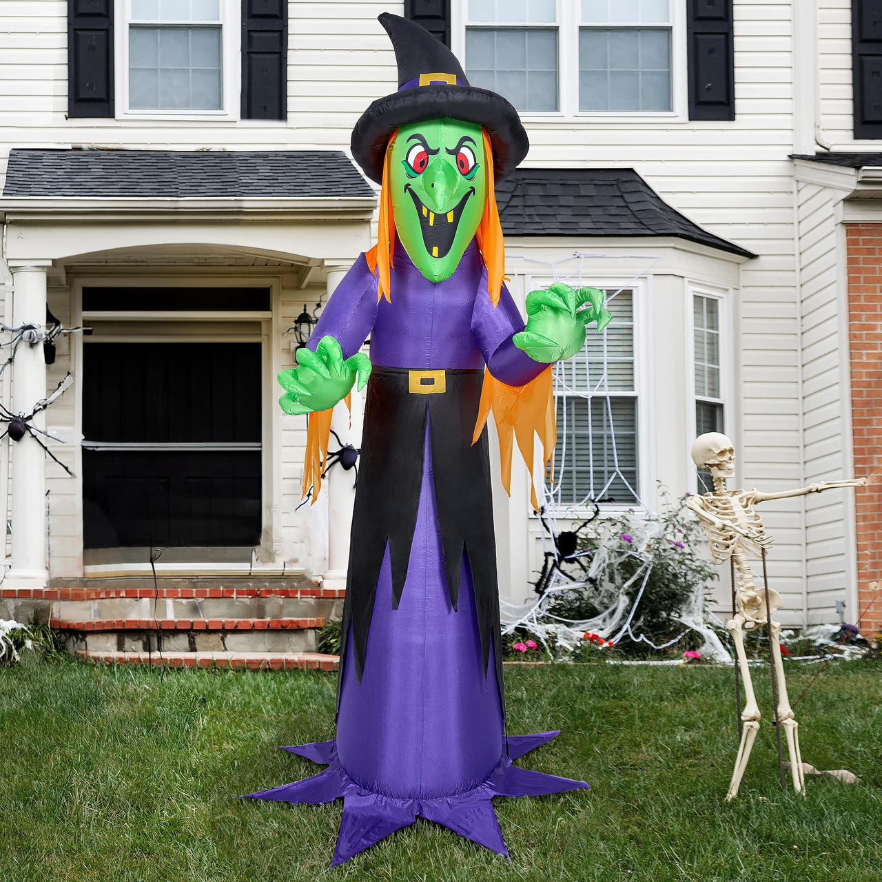 12 Ft Halloween Inflatable Witch Decoration with Built-In Leds,Witch Halloween Decorations Outdoor Blow up Yard Lawn Decoration