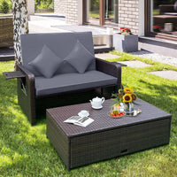 Thumbnail for Patio Rattan Loveseat Set Daybed Lounge Storage Ottoman Side Tables Adjust Gray