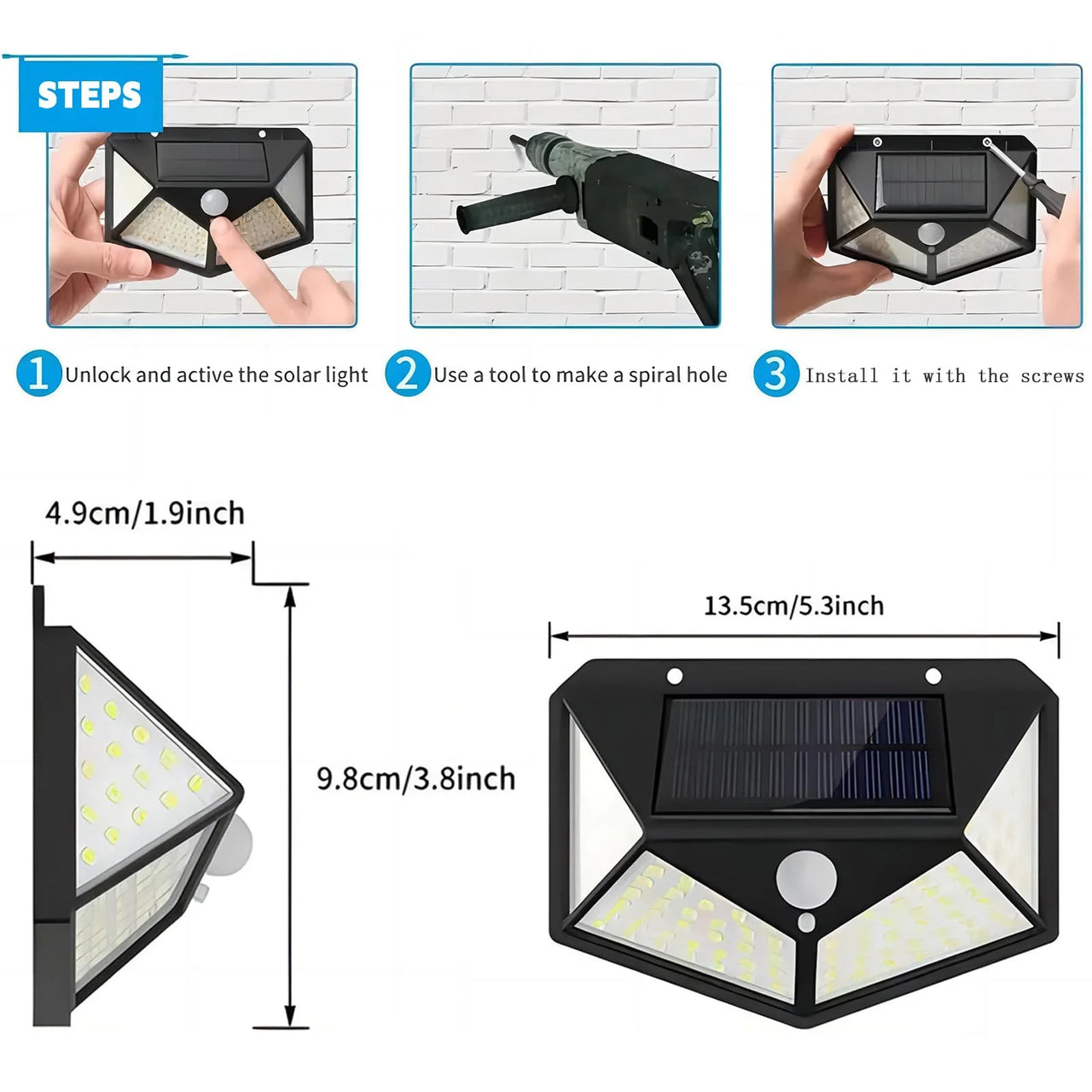 4 Pack Solar Lights Outdoor, 3 Modes/100Led Solar Security Lights Wireless IP65 Waterproof Solar Motion Lights Outdoor Solar Wall Lights Outdoor Lights for Front Door, Backyard, Garage, Deck…