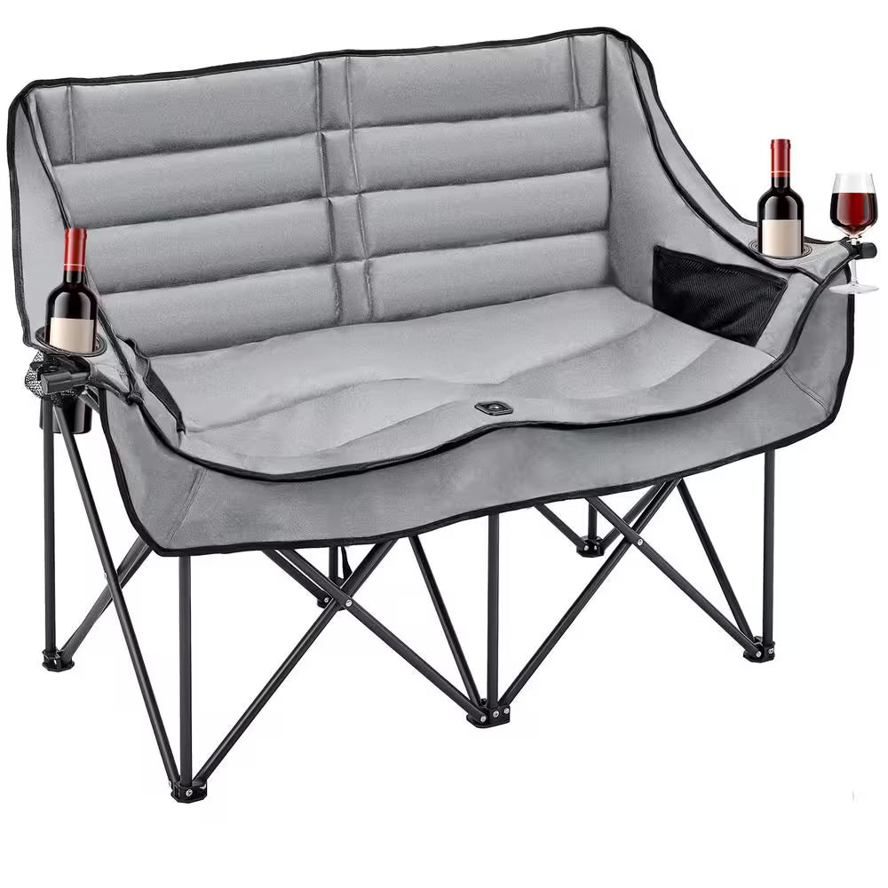 XXXL Oversized 2 Person Fully Padded Camping Chair Heavy Duty Portable Folding Lawn Chair Patio Chair 600 Lbs. Capacity
