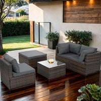 Thumbnail for 5 Piece Outdoor Patio Furniture Sets All Weather Outdoor Sofa PE Garden Furniture Wicker Rattan Patio Conversation Set with Coffee Table, Gray Cushions