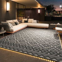 Thumbnail for Outdoor Rug with LED Strip Light 8'X10' Waterproof Reversible Patio Rug Modern Lightweight Plastic Straw Indoor Outdoor Rug for RV Camping Deck Balcony Porch Boho Patio Decor Light Gray