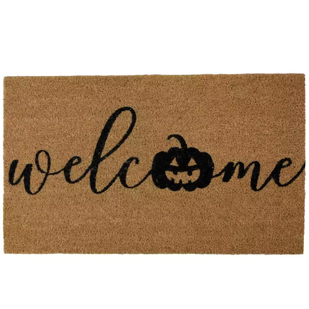 Brown Natural Coir Pumpkin Welcome Halloween Doormat 18 In. X 30 In.